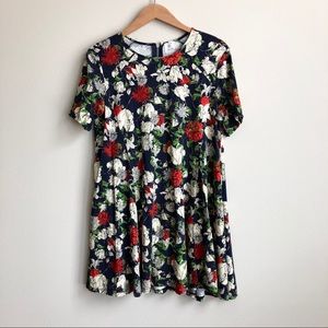 Zara TRF Black Red Floral Swing Dress
